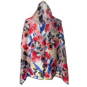 Silk Square Scarf Abstract Floral Red Blue Elegant Art To Wear Statement Wrap